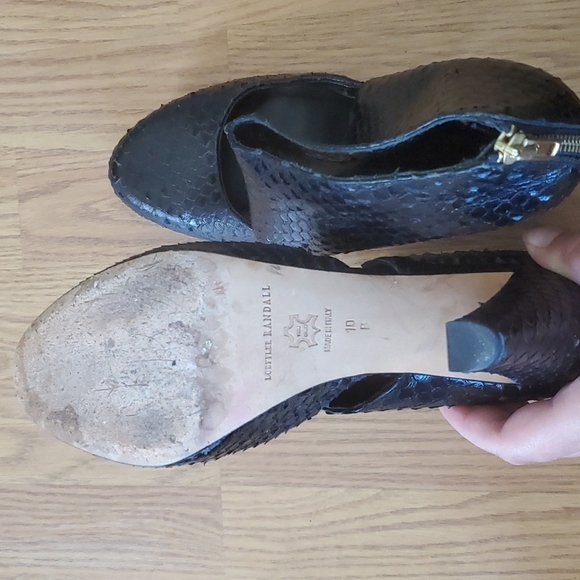 Loeffler Randall Black Leather Snakeskin Platform Heels Size 10 - Picture 7 of 9